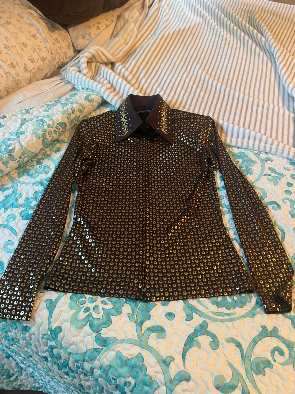 Black Gold-Stud Eyelet Button-Up Blouse - Women